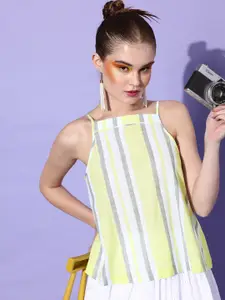 Roadster   Yellow Vertical Striped Spaghetti Straps Top