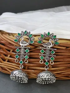 I Jewels Green Contemporary Jhumkas Earrings
