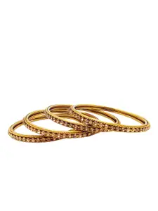 FEMMIBELLA Set Of 4 Gold-Plated Artificial Stoned Studded Bangle
