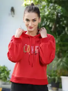 Athena Women Embroidered Hooded Puff Sleeves Sweatshirt