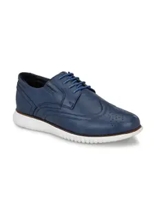 Hitz Men Blue Perforations Casual Synthetic Leather Brogues