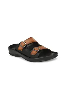 Hitz Men Tan & Black Leather Comfort Sandals