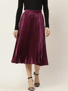 Slenor Women Solid A-Line Midi Skirt