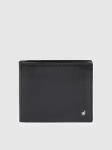Louis Philippe Men Black Solid Leather Two Fold Wallet