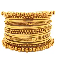 FEMMIBELLA Set Of 16 Gold Plated Artificial Beads Studded Bangle
