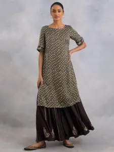 W The Folksong Collection Women Green Geometric Printed Kurta