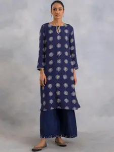 W The Folksong Collection Ethnic Motifs Printed Keyhole Neck Block Print Kurta