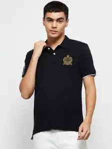 max Men Black Polo Collar Cotton T-shirt