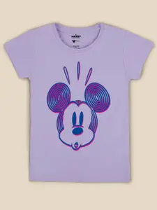 Kids Ville Girls Purple Mickey Mouse Print Pure Cotton T-shirt