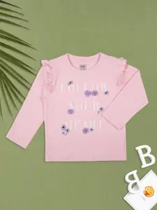 MeeMee Girls Typography Printed Cotton T-shirt