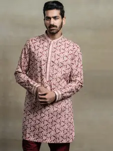 Tasva Men Maroon Printed Pure Cotton Kurta with Pyjamas