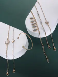 Zaveri Pearls Women Set Of 6 Pearls Gold-Plated Wraparound Bracelet