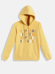 Monte Carlo Girls Yellow Typography Printed Hooded Sweatshirt