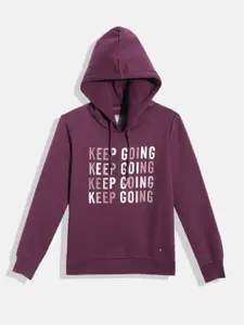 Monte Carlo Girls Purple Typography Printed Hooded Sweatshirt