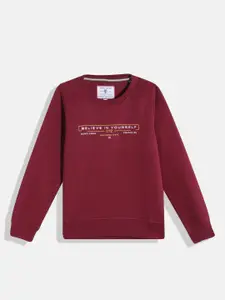 Monte Carlo Boys Maroon Typography Printed Sweatshirt