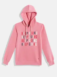 Monte Carlo Girls Pink Typography Printed Hooded Sweatshirt