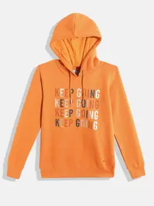 Monte Carlo Girls Orange Typography Printed Hooded Sweatshirt