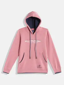 Monte Carlo Boys Dusty Pink Typography Printed Hooded Sweatshirt