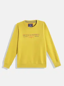 Monte Carlo Boys Yellow & Navy Blue Typography Printed Sweatshirt