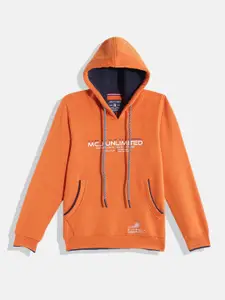 Monte Carlo Boys Orange Typography Printed Hooded Sweatshirt