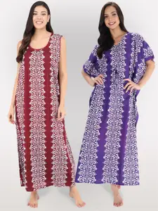 Shararat Pack of 2 Printed Pure Cotton Maxi Nightdress
