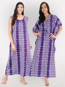 Shararat Women Pack Of 2 Printed Maxi Cotton Nightdress