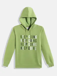 Monte Carlo Girls Green Typography Printed Hooded Sweatshirt