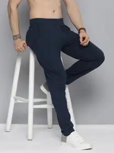 HERE&NOW Men Navy Blue Solid Knitted Track Pants