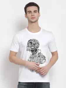 THREADCURRY Men Printed Monochrome T-shirt
