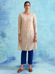 W The Folksong Collection Women Beige Ethnic Motifs Printed Cotton Kurta