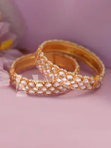AURAA TRENDS 22 KT Gold-Plated Kundan-Studded & Pearl Beaded Bangles
