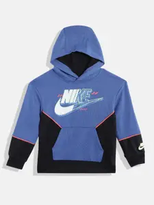 Nike Boys Blue & Black Colourblocked Hooded Sweatshirt