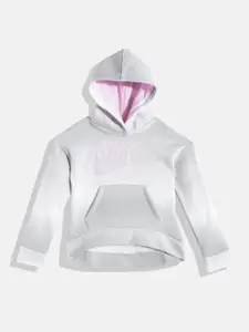Nike Girls Grey Brand Logo Printed Hooded Sweatshirt