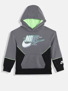 Nike Boys Grey & Black Colourblocked Hooded Sweatshirt