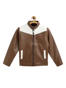 Leather Retail Boys Brown Colourblocked Lightweight Tailored Jacket