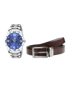 MARKQUES Men Solid Leather Belt & Watch Combo Gift Set