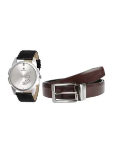 MARKQUES Men Solid Leather Watch and Belt Combo Gift Set