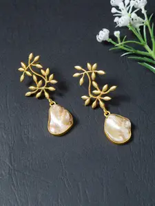 Golden Peacock Gold Plated Leaf Shaped Drop Earrings