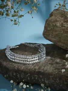 D'oro Silver-Plated Pearls Studded Choker Necklace