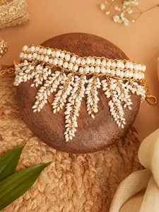 D'oro Gold-Plated Pearls Studded Choker Necklace