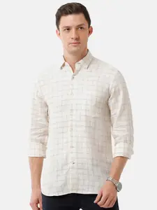 Linen Club Men Yellow Checked Regular Fit Linen Sustainable Casual Shirt