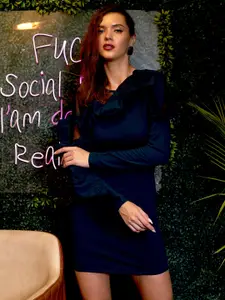 Athena Women Solid Ruffles Bodycon Mini Dress