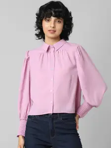 ONLY Women Spread Collar Long Smocked Sleeves Casual Shirt