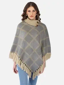 JoE Hazel Women Beige & Grey Checked Poncho