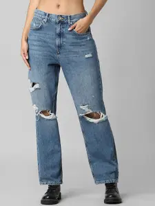 ONLY Women Straight Fit High-Rise Highly Distressed Light Fade Jeans