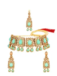 Efulgenz Gold-Plated Kundan Stone-Studded Choker Necklace Set