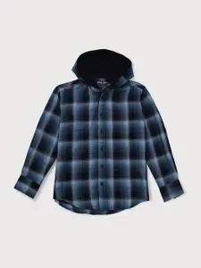Gini and Jony Boys Checked Cotton Hooded Casual Shirt