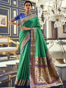 elora Green & Blue Zari Silk Blend Paithani Saree