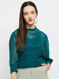 max Women Embroidered Polyester High Neck Top