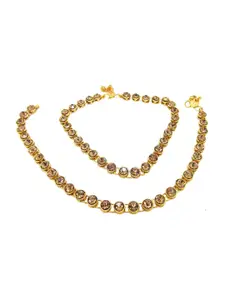 FEMMIBELLA Set Of 2 Gold-Plated Stone-Studded Anklets